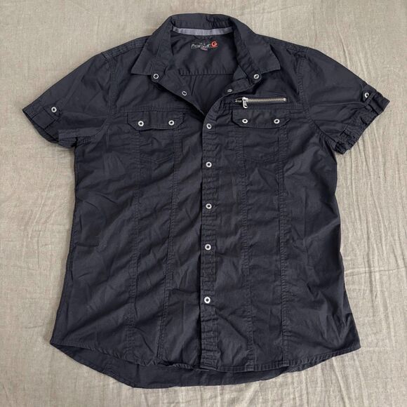 G by Guess Men's y2k button up black shirt with zipper details - Picture 1 of 8